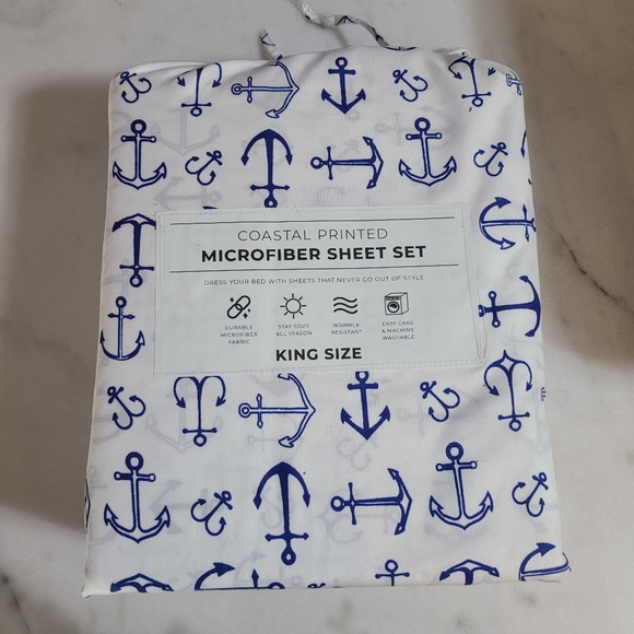 Great Bay Home Printed Coastal Microfiber Bed Sheet Set King - Picture 2 of 2